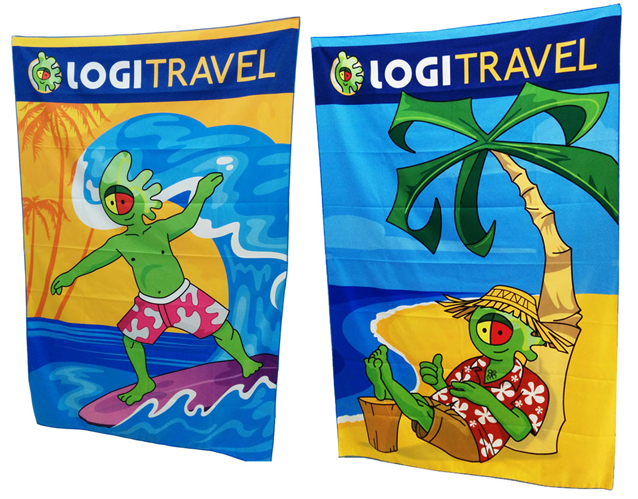 Campaña con dos diseños de toallas realizada para LOGITRAVEL