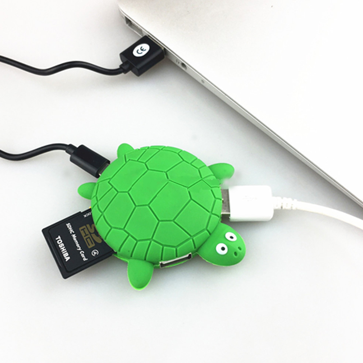 Puerto de tarjeta de PVC suave 3d con forma de tortuga, 2,0, USB, SD y TF para internet